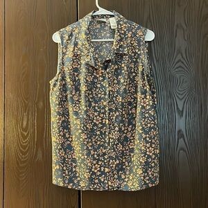 Villager Sport sleeveless blue with peach floral pattern. Size XL